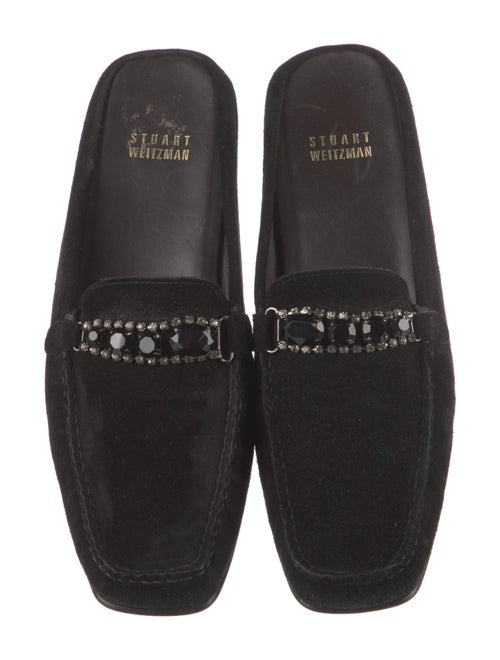 Stuart Weitzman Suede Crystal Embellishments Mules