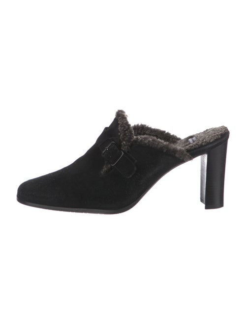 Stuart Weitzman Suede Faux Fur Trim Mules