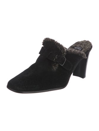 Stuart Weitzman Suede Faux Fur Trim Mules
