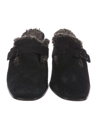 Stuart Weitzman Suede Faux Fur Trim Mules