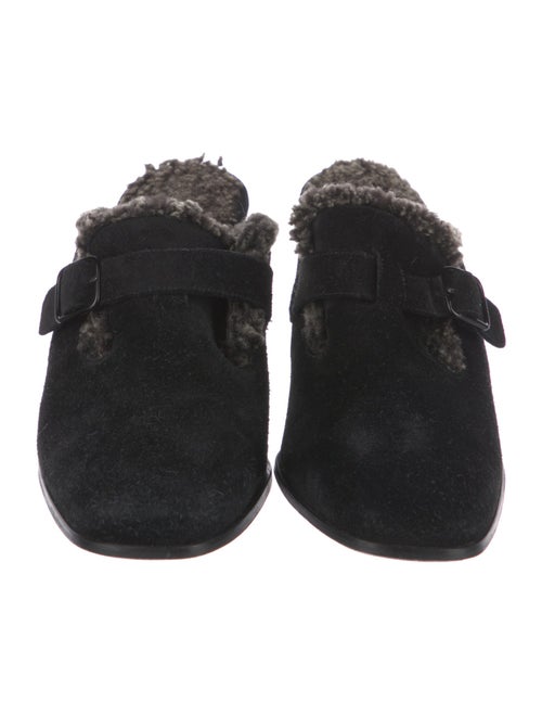 Stuart Weitzman Suede Faux Fur Trim Mules