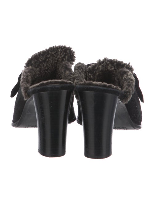Stuart Weitzman Suede Faux Fur Trim Mules