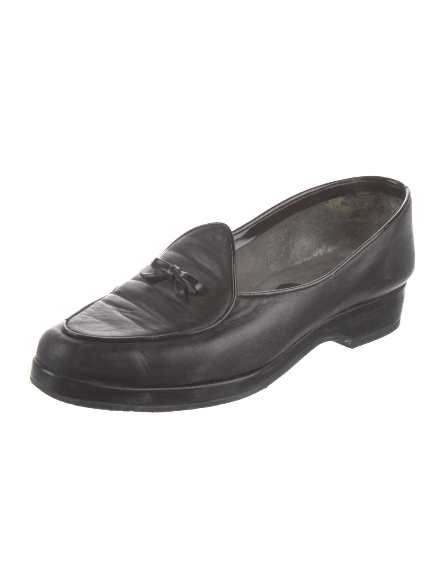 Stuart Weitzman Leather Bow Accents Loafers