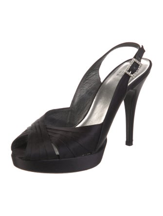 Stuart Weitzman Satin Crystal Embellishments Slingback Pumps