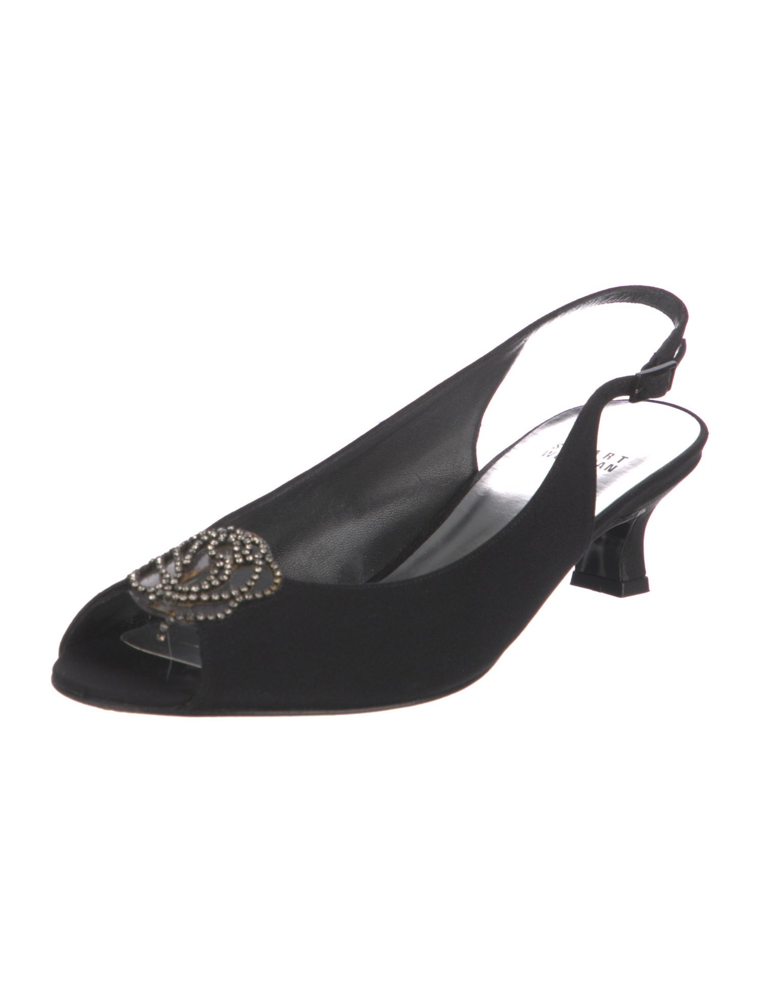 Stuart Weitzman Satin Crystal Embellishments Slingback Pumps