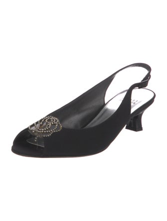 Stuart Weitzman Satin Crystal Embellishments Slingback Pumps