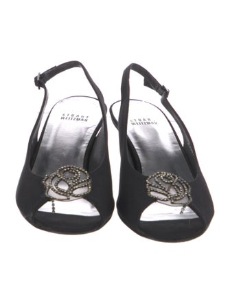 Stuart Weitzman Satin Crystal Embellishments Slingback Pumps