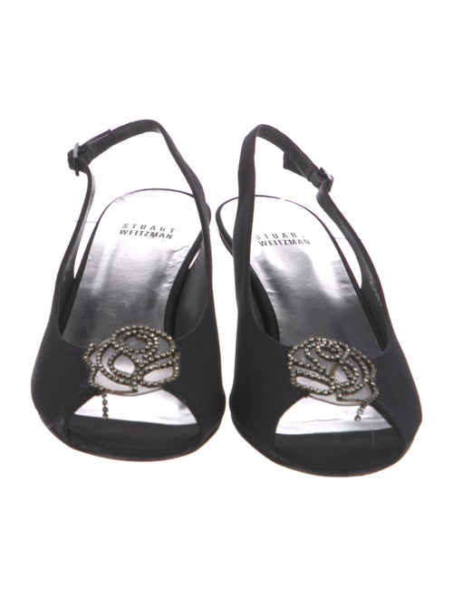 Stuart Weitzman Satin Crystal Embellishments Slingback Pumps