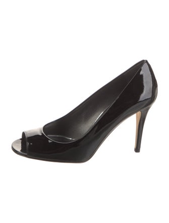 Stuart Weitzman Patent Leather Cutout Accent Pumps