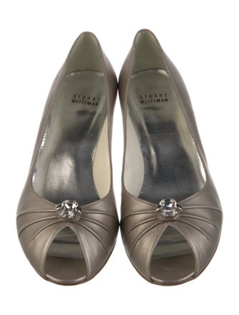Stuart Weitzman Leather Crystal Embellishments Pumps
