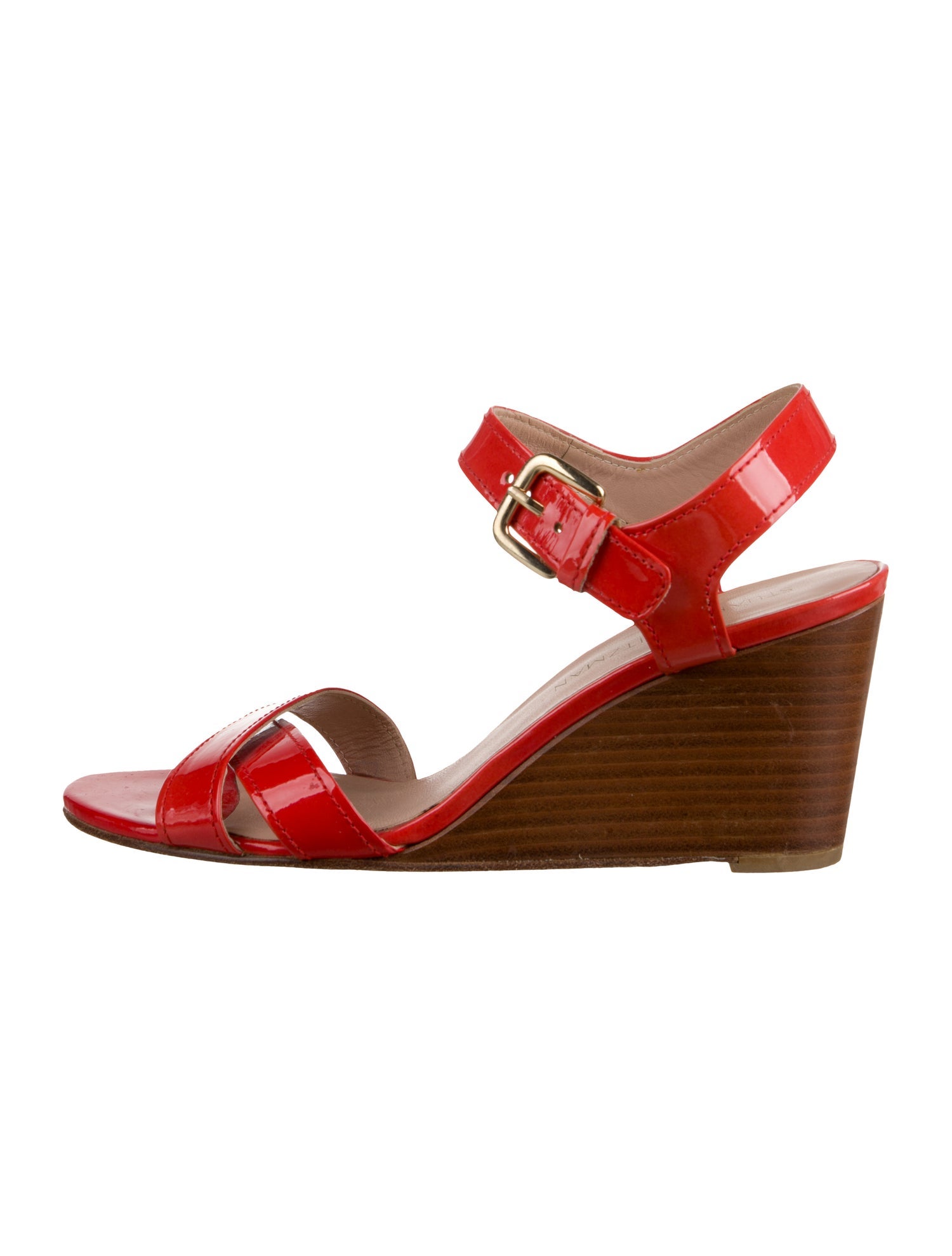 Stuart Weitzman Patent Leather T-Strap Sandals