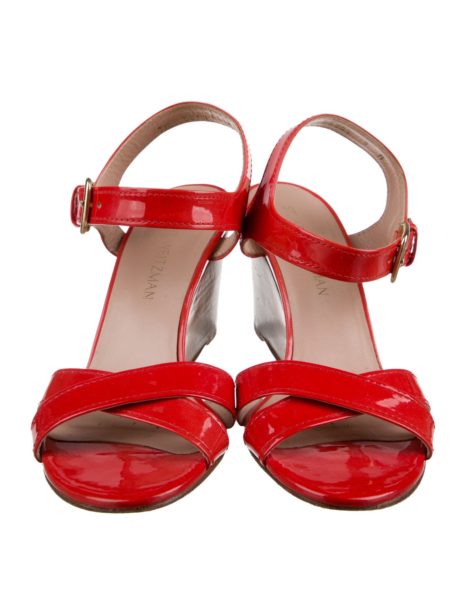 Stuart Weitzman Patent Leather T-Strap Sandals