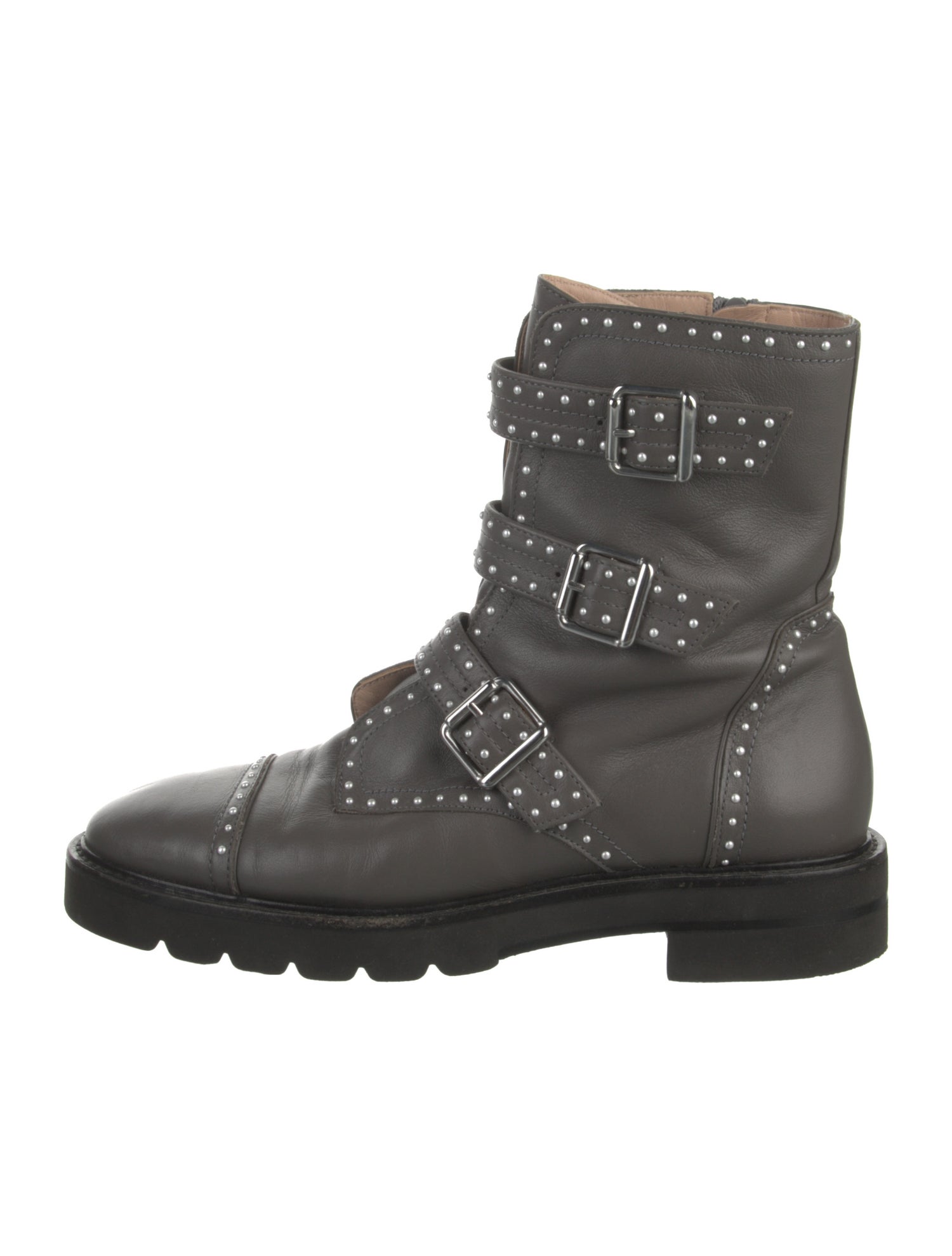 Stuart Weitzman Leather Studded Accents Combat Boots