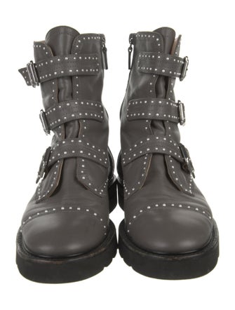Stuart Weitzman Leather Studded Accents Combat Boots