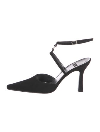 Stuart Weitzman Suede Crystal Embellishments Slingback Pumps