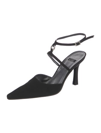 Stuart Weitzman Suede Crystal Embellishments Slingback Pumps