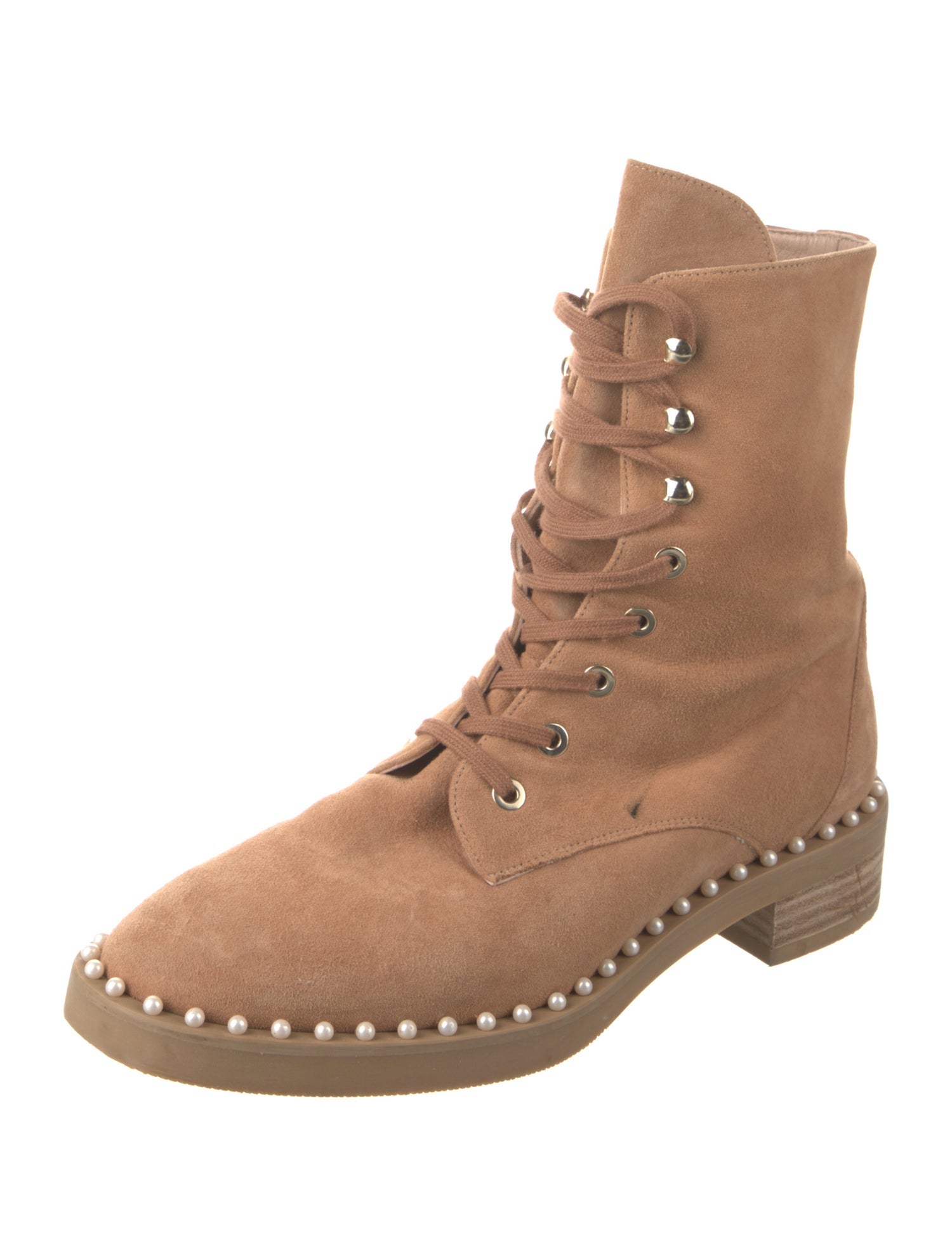 Stuart Weitzman Suede Beaded Accents Combat Boots