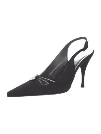 Stuart Weitzman Satin Crystal Embellishments Slingback Pumps