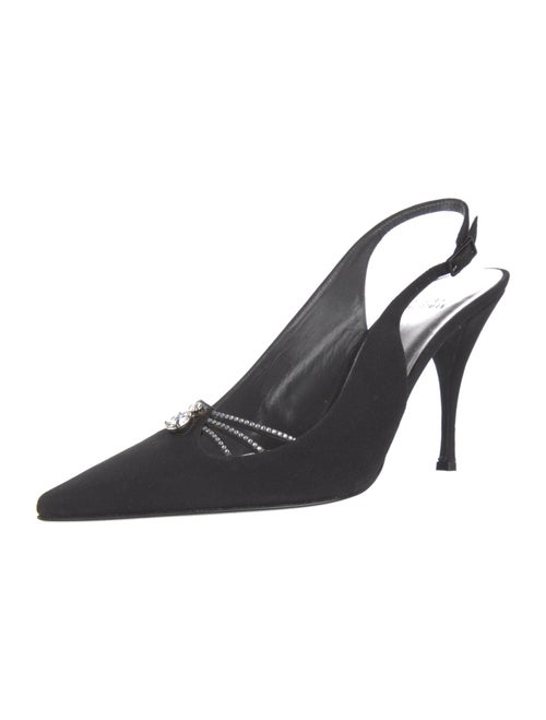 Stuart Weitzman Satin Crystal Embellishments Slingback Pumps