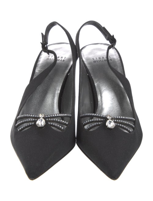 Stuart Weitzman Satin Crystal Embellishments Slingback Pumps