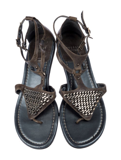 Stuart Weitzman Leather Chain-Link Accents T-Strap Sandals