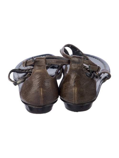 Stuart Weitzman Leather Chain-Link Accents T-Strap Sandals