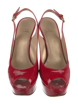 Stuart Weitzman Patent Leather Cutout Accent Slingback Pumps