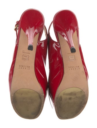 Stuart Weitzman Patent Leather Cutout Accent Slingback Pumps