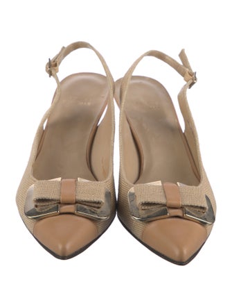 Stuart Weitzman Canvas Bow Accents Slingback Pumps