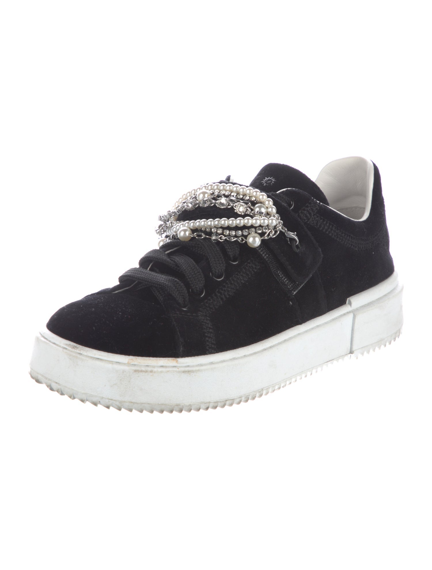 Stuart Weitzman Velvet Crystal Embellishments Sneakers
