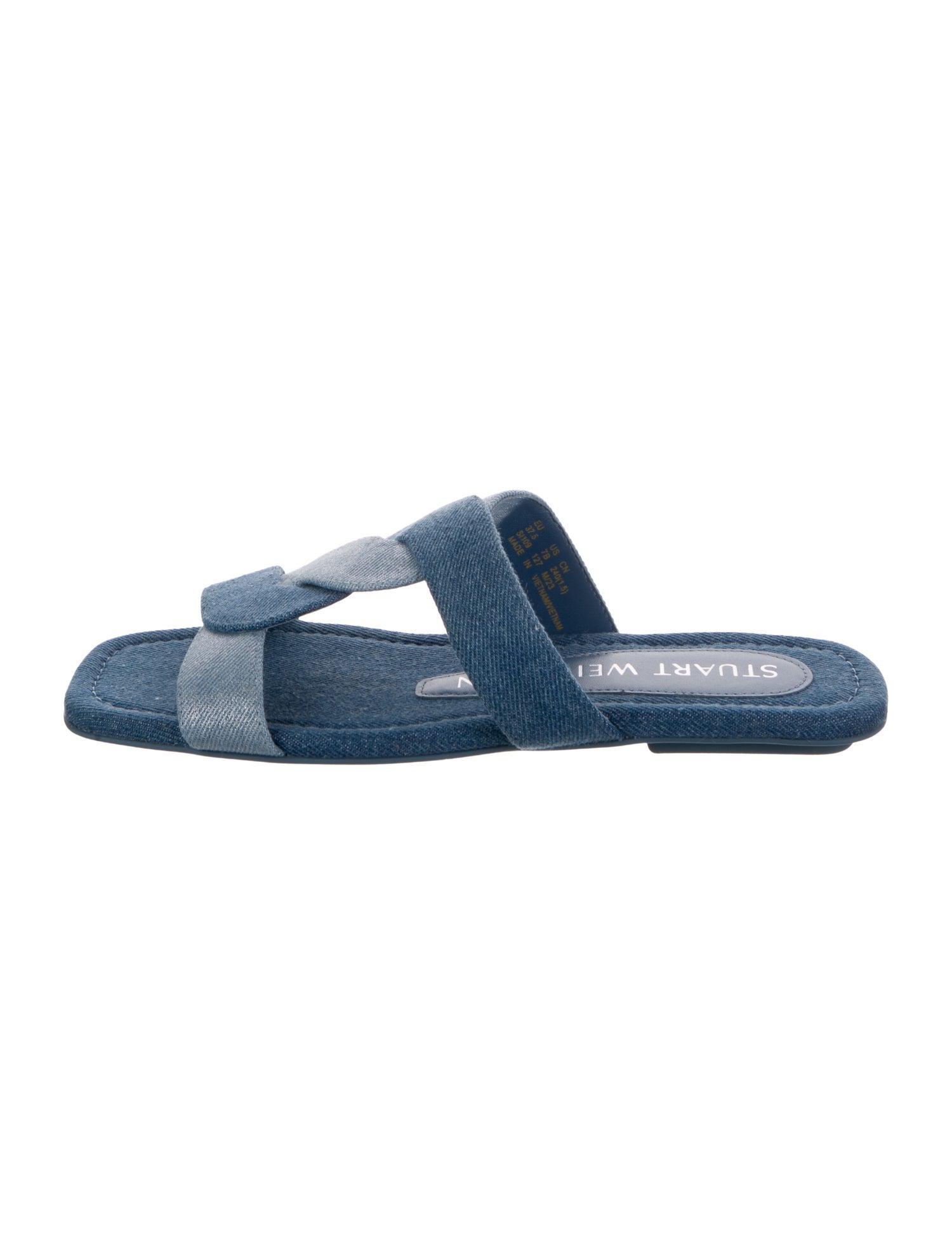 Stuart Weitzman Denim Colorblock Pattern Slides