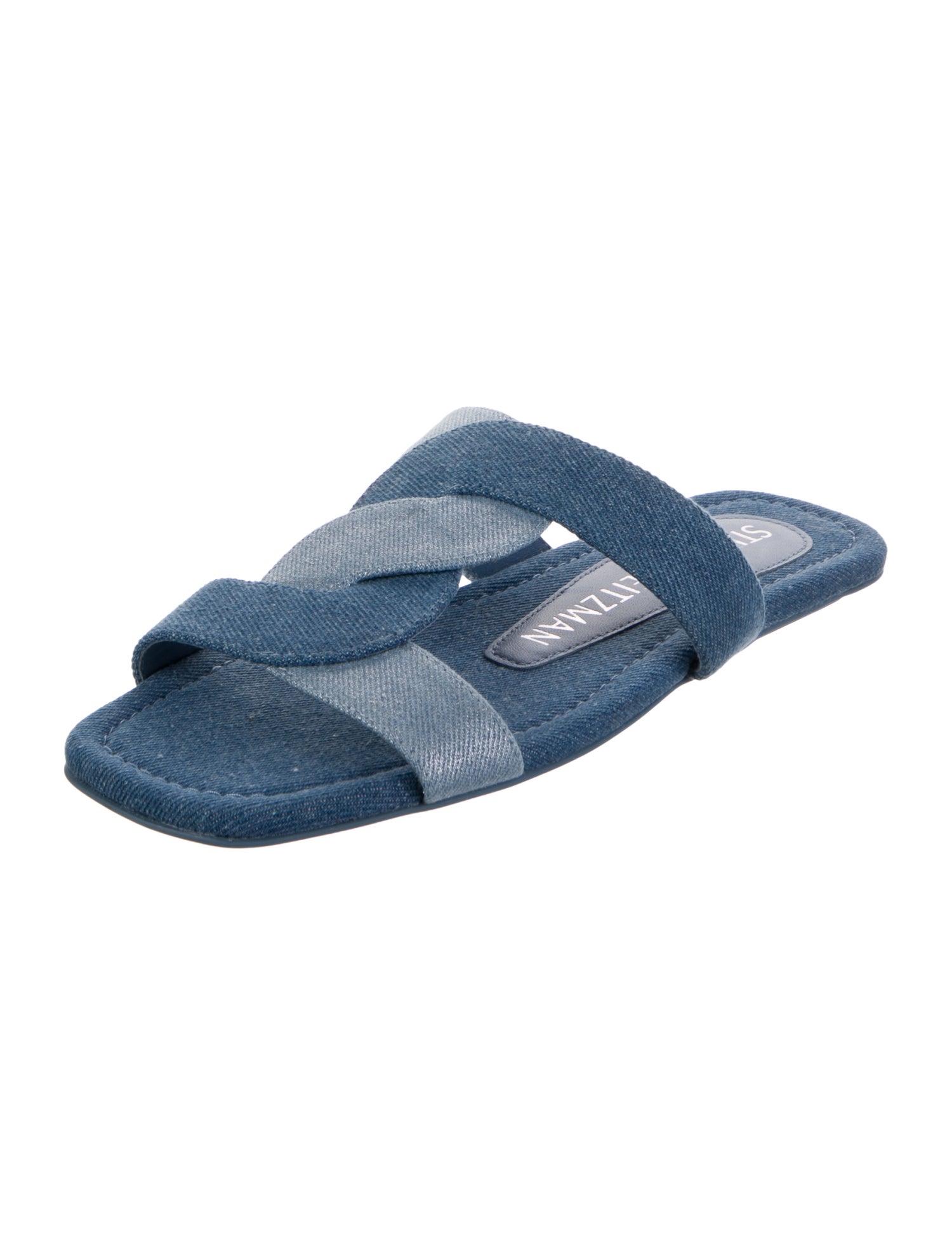 Stuart Weitzman Denim Colorblock Pattern Slides