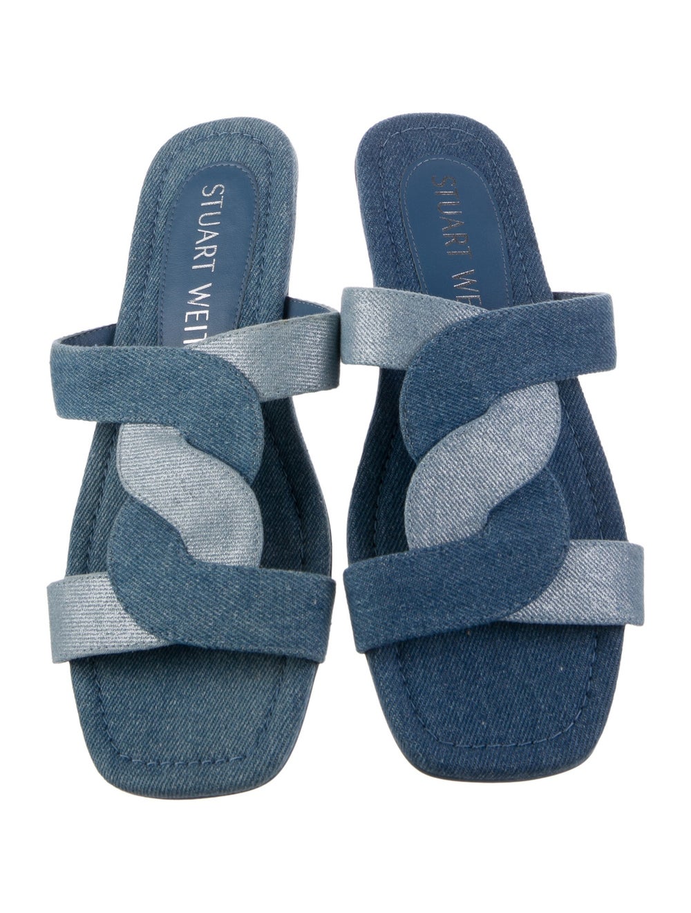 Stuart Weitzman Denim Slides Blue Colorblock Patt… - image 3