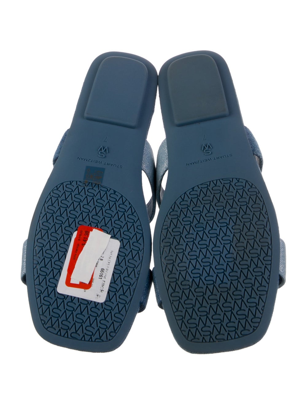 Stuart Weitzman Denim Slides Blue Colorblock Patt… - image 5