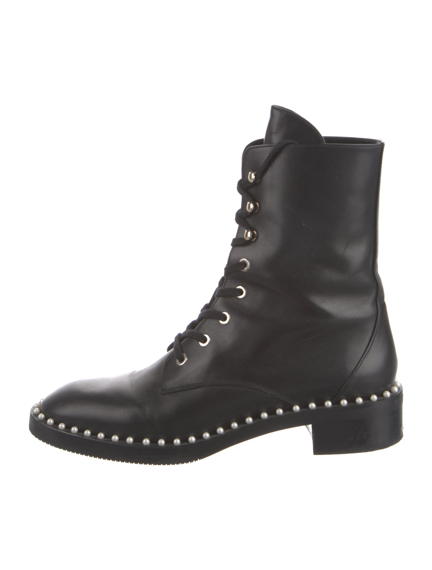 Stuart Weitzman Leather Beaded Accents Combat Boots