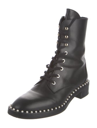 Stuart Weitzman Leather Beaded Accents Combat Boots