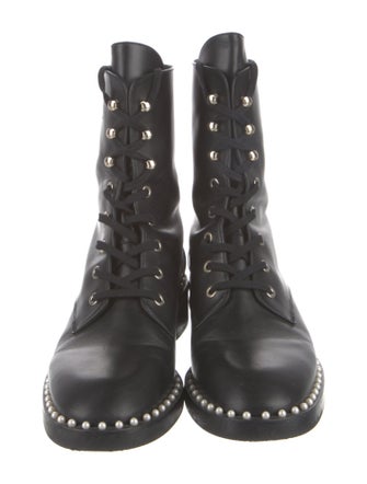 Stuart Weitzman Leather Beaded Accents Combat Boots