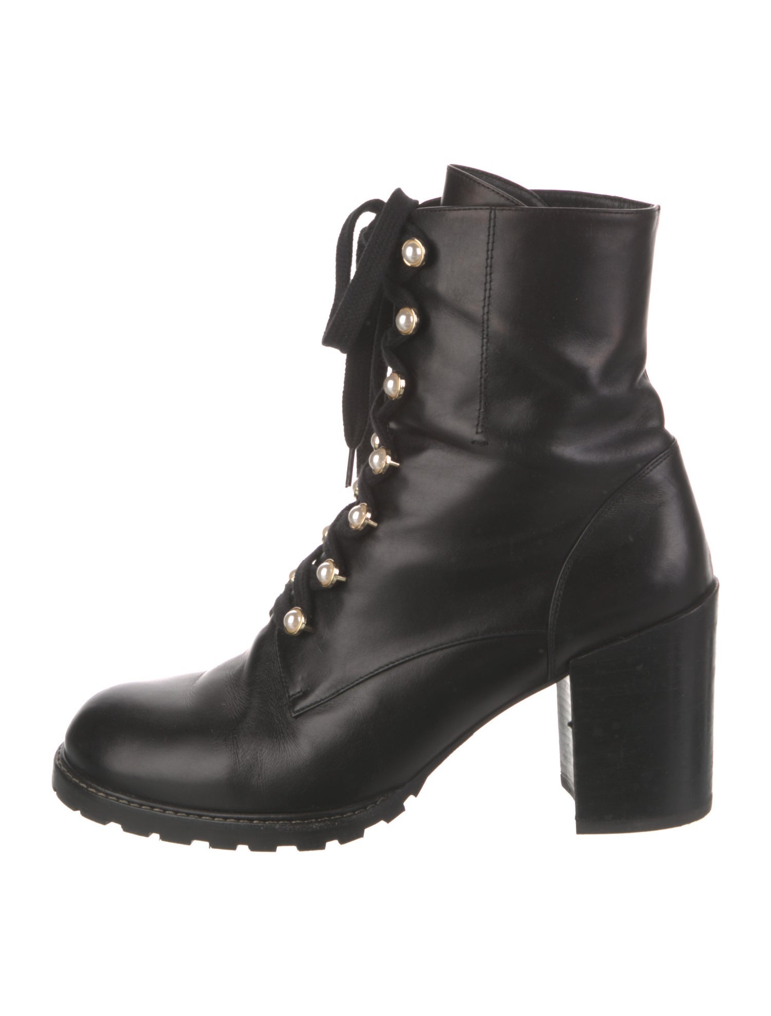 Stuart Weitzman Leather Beaded Accents Combat Boots