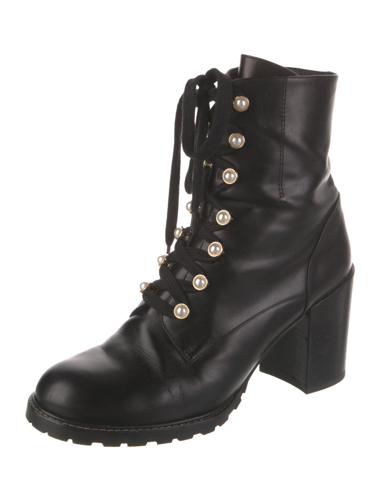 Stuart Weitzman Leather Beaded Accents Combat Boots