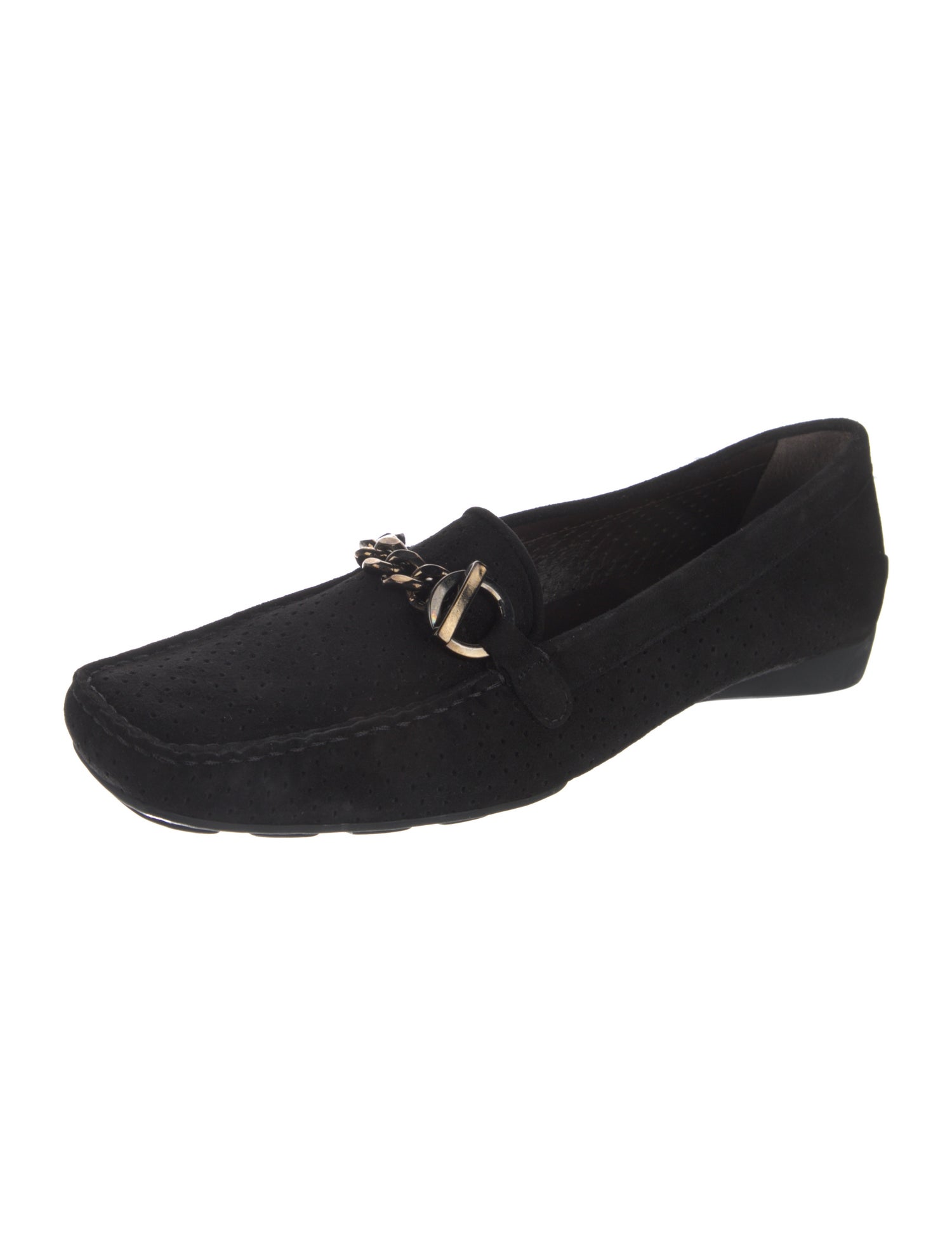 Stuart Weitzman Suede Chain-Link Accents Loafers