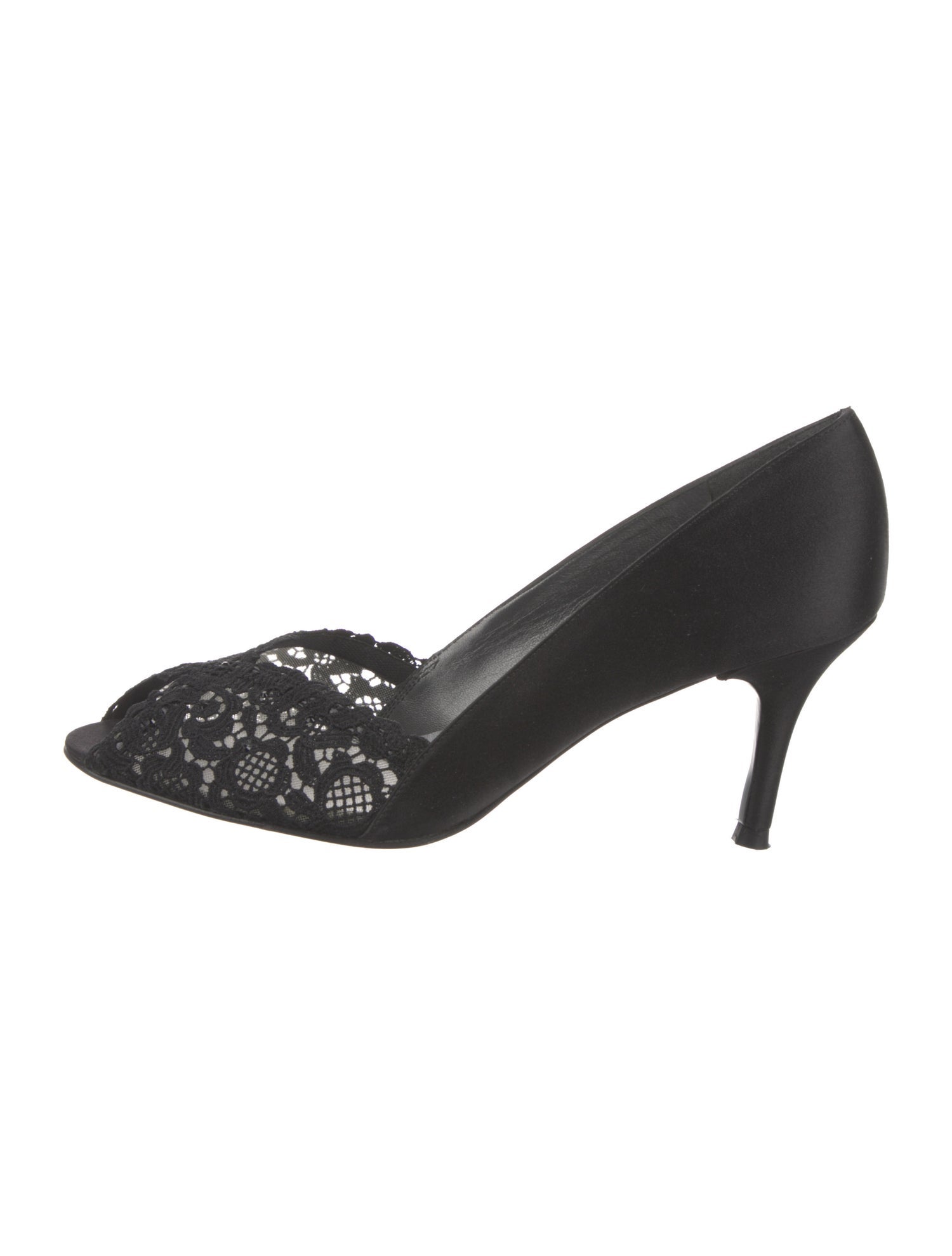 Stuart Weitzman Satin Lace Trim Embellishment Pumps