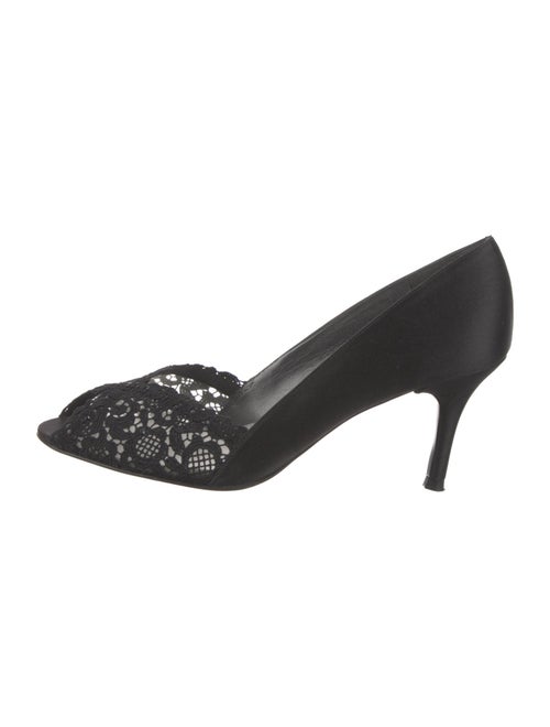 Stuart Weitzman Satin Lace Trim Embellishment Pumps