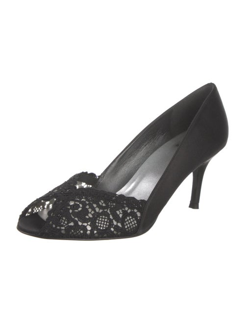 Stuart Weitzman Satin Lace Trim Embellishment Pumps