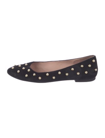 Stuart Weitzman Faux Pearl Accents Suede Flats