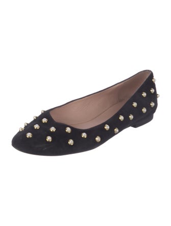 Stuart Weitzman Faux Pearl Accents Suede Flats