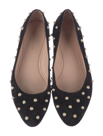 Stuart Weitzman Faux Pearl Accents Suede Flats