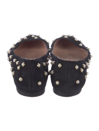 Stuart Weitzman Faux Pearl Accents Suede Flats