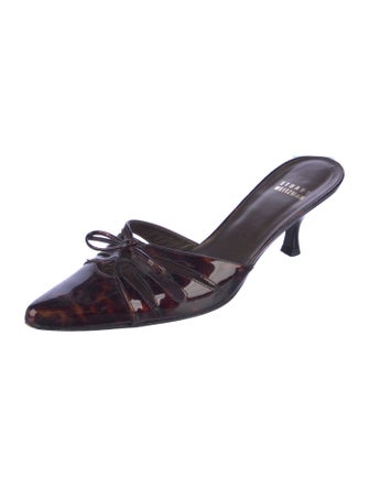 Stuart Weitzman Patent Leather Bow Accents Mules