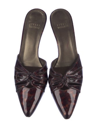 Stuart Weitzman Patent Leather Bow Accents Mules