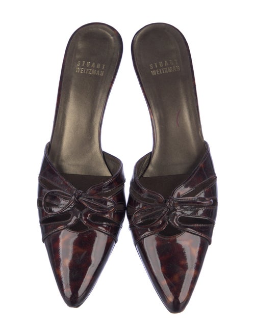 Stuart Weitzman Patent Leather Bow Accents Mules